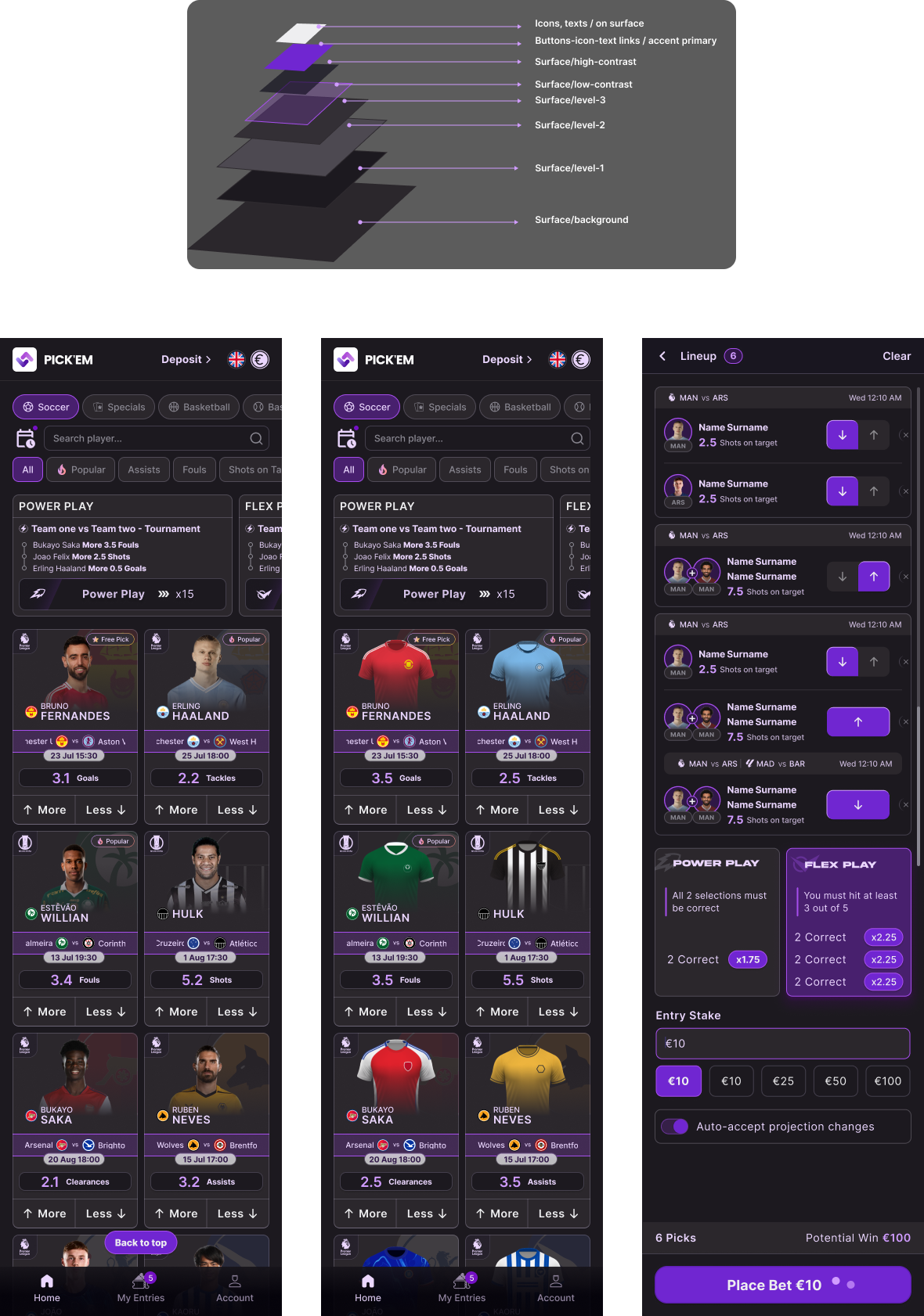 Pick'em dark mode purple colour theme