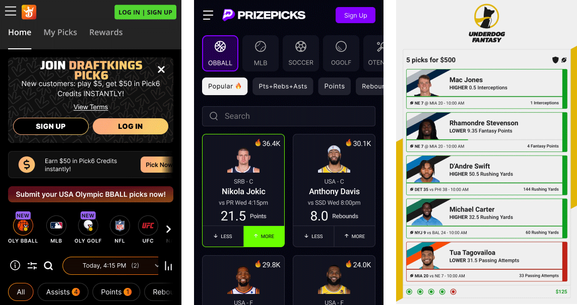 Competitive benchmarking — DraftKings, PrizePicks reference screens